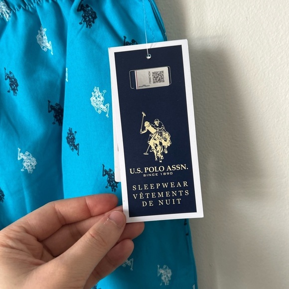 U.S Polo Assn Blue Plaid Elastic Drawstring Pyjama Pants - Picture 4 of 4